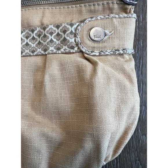 Fossil Vintage Fabric Handbag Canvas Pockets Crossbody Shoulder Bag Tan - Picture 5 of 12